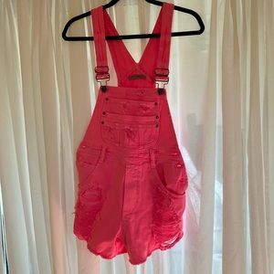 L/F Carmar Neon Pink destroyed overalls size XS